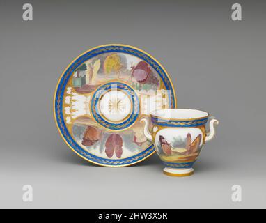 Kunst inspiriert von Tasse (tasse à l'étrusque) und Untertasse, 1794, Französisch, Sèvres, Weichporzellan, Höhe (Becher .1): 3 3/16 Zoll (8,1 cm); Durchmesser (Untertasse .2): 6 5/8 Zoll (16,8 cm), Keramik-Porzellan, nach Radierungen von Charles Germain de Saint-Aubin (Französisch, Paris 1721–1786 Paris), die, Classic Works modernisiert von Artotop mit einem Schuss Moderne. Formen, Farbe und Wert, auffällige visuelle Wirkung auf Kunst. Emotionen durch Freiheit von Kunstwerken auf zeitgemäße Weise. Eine zeitlose Botschaft, die eine wild kreative neue Richtung verfolgt. Künstler, die sich dem digitalen Medium zuwenden und die Artotop NFT erschaffen Stockfoto