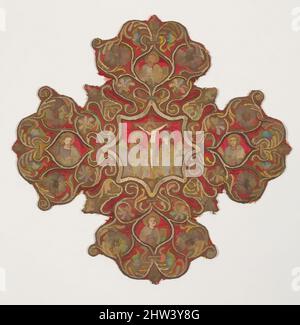 Kunst inspiriert von gesticktem Kreuz aus einem Omophorion, Ende des 17.. Oder Anfang des 18.. Jahrhunderts, Osmanische, Seide- und Metallgarn-Stickerei auf einem Fundament aus Seidensatin mit Leinwandbindung, 10 × 10 1/2 Zoll (25,4 × 26,7 cm), Textilien bestickt, als Sprays von floralen Ornamenten geformt, Klassisches Werk modernisiert von Artotop mit einem Schuss Moderne. Formen, Farbe und Wert, auffällige visuelle Wirkung auf Kunst. Emotionen durch Freiheit von Kunstwerken auf zeitgemäße Weise. Eine zeitlose Botschaft, die eine wild kreative neue Richtung verfolgt. Künstler, die sich dem digitalen Medium zuwenden und die Artotop NFT erschaffen Stockfoto