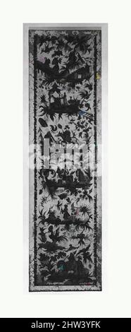 Kunst inspiriert von bestickter Tafel mit Chinoiserie-Szenen, erstes Viertel 18. Jahrhundert, Französisch, Wolle und Seide auf Leinwand, gerahmt: H. 102 1/4 x B 29 x T 1 3/4 Zoll (259,7 x 73,7 x 4,4 cm), Textilien bestickt, Klassische Werke, die von Artotop mit einem Schuss Moderne modernisiert wurden. Formen, Farbe und Wert, auffällige visuelle Wirkung auf Kunst. Emotionen durch Freiheit von Kunstwerken auf zeitgemäße Weise. Eine zeitlose Botschaft, die eine wild kreative neue Richtung verfolgt. Künstler, die sich dem digitalen Medium zuwenden und die Artotop NFT erschaffen Stockfoto