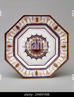 Kunst inspiriert von Plate (assiette octogone oder assiette platte) aus dem 'Service Arabesque', ca. 1783–85, Französisch, Sévres, Weichporzellan, Durchmesser: 9 3/8 Zoll (23,8 cm), Keramik-Porzellan, Diese Platte stammt aus einem bemerkenswerten Service, der den modernsten Neoklassizismus der von Artotop modernisierten, klassischen Werke mit einem Schuss Moderne widerspiegelt. Formen, Farbe und Wert, auffällige visuelle Wirkung auf Kunst. Emotionen durch Freiheit von Kunstwerken auf zeitgemäße Weise. Eine zeitlose Botschaft, die eine wild kreative neue Richtung verfolgt. Künstler, die sich dem digitalen Medium zuwenden und die Artotop NFT erschaffen Stockfoto