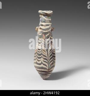 Kunst inspiriert von Glas-Alabastroon (Parfümflasche), späthellenistisch, 2.–1. Jahrhundert v. Chr., Griechisch, Östliches Mittelmeer, Glas; kernförmig, Gruppe III, insgesamt: 5 7/16 x 1 1/2in. (13,8 x 3,9cm), Glas, lichtdurchlässig hellblau mit grünlichem Farbton; opake weiße Trails; Griffe von, Classic Works modernisiert von Artotop mit einem Schuss Modernität. Formen, Farbe und Wert, auffällige visuelle Wirkung auf Kunst. Emotionen durch Freiheit von Kunstwerken auf zeitgemäße Weise. Eine zeitlose Botschaft, die eine wild kreative neue Richtung verfolgt. Künstler, die sich dem digitalen Medium zuwenden und die Artotop NFT erschaffen Stockfoto