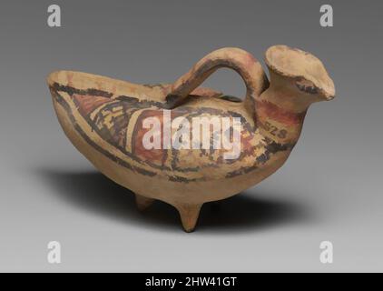 Kunst inspiriert von Terracotta askos (Kolben mit Auslauf und Griff über der Oberseite) in Form eines Vogels, Cypro-Archaic I, 750–600 v. Chr., Zypern, Terracotta, 3 3/8in. (8,6cm), Vasen, drei Fuß mit geometrischem Ornament, Klassische Werke, die von Artotop mit einem Schuss Moderne modernisiert wurden. Formen, Farbe und Wert, auffällige visuelle Wirkung auf Kunst. Emotionen durch Freiheit von Kunstwerken auf zeitgemäße Weise. Eine zeitlose Botschaft, die eine wild kreative neue Richtung verfolgt. Künstler, die sich dem digitalen Medium zuwenden und die Artotop NFT erschaffen Stockfoto