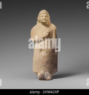 Kunst inspiriert von Kalkstein-Statuette eines bartlosen männlichen Wählers mit einem konischen Helm, archaisch, 2. oder 3. Viertel des 6.. Jahrhunderts v. Chr., Zypern, Kalkstein, insgesamt: 9 1/8 x 3 5/8 x 1 5/8 Zoll (23,2 x 9,2 x 4,1 cm), Steinskulptur, Es gibt Spuren von Feuer auf den Füßen und der linken, Klassischen Werke modernisiert von Artotop mit einem Schuss Moderne. Formen, Farbe und Wert, auffällige visuelle Wirkung auf Kunst. Emotionen durch Freiheit von Kunstwerken auf zeitgemäße Weise. Eine zeitlose Botschaft, die eine wild kreative neue Richtung verfolgt. Künstler, die sich dem digitalen Medium zuwenden und die Artotop NFT erschaffen Stockfoto