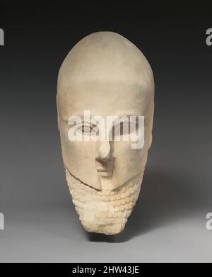 Kunst inspiriert von Kalkstein bärtigen Kopf mit einem korinthischen Helm, Cypro-Archaic II, Anfang 5. Jahrhundert v. Chr., Zypern, Kalkstein, insgesamt: 12 5/16 × 6 1/2 × 8 3/4 in. (31,3 × 16,5 × 22,2 cm), Steinskulptur, Klassisches Werk, modernisiert von Artotop mit einem Schuss Moderne. Formen, Farbe und Wert, auffällige visuelle Wirkung auf Kunst. Emotionen durch Freiheit von Kunstwerken auf zeitgemäße Weise. Eine zeitlose Botschaft, die eine wild kreative neue Richtung verfolgt. Künstler, die sich dem digitalen Medium zuwenden und die Artotop NFT erschaffen Stockfoto