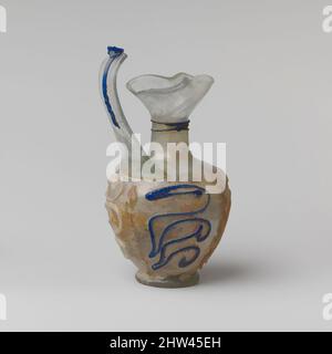 Kunst inspiriert von Glaskrug (Oinochoe) mit Schlangenfadenverzierung, spätes Kaiserreich, 2.–3. Jh. n. Chr., Römer, Rheinland, Glas; geblasen und gezogene, H. 5 1/2in. (14cm), Glas, farblos mit hellblaugrünem Farbton; Griff in gleicher Farbe; opakes Weiß, opakes Blau und farblose Trails, Classic Works modernisiert von Artotop mit einem Schuss Moderne. Formen, Farbe und Wert, auffällige visuelle Wirkung auf Kunst. Emotionen durch Freiheit von Kunstwerken auf zeitgemäße Weise. Eine zeitlose Botschaft, die eine wild kreative neue Richtung verfolgt. Künstler, die sich dem digitalen Medium zuwenden und die Artotop NFT erschaffen Stockfoto