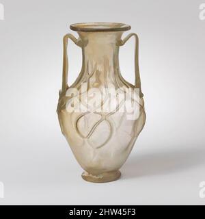 Kunst inspiriert von Glas mit zwei Griffen (Amphoren), spätes Imperium, 3. Jahrhundert n. Chr., römisch, Glas; Geblasen, gezogen und nachgerüstet, H.: 5 15/16 Zoll (15,1 cm), Glas, farblos mit gelblicher Färbung; Griffe und Trails in gleicher Farbe. Abgeflammter, abgeschrägter Rand; Bördelmund; breit, zylindrisch, Klassische Werke, die von Artotop mit einem Hauch von Moderne modernisiert wurden. Formen, Farbe und Wert, auffällige visuelle Wirkung auf Kunst. Emotionen durch Freiheit von Kunstwerken auf zeitgemäße Weise. Eine zeitlose Botschaft, die eine wild kreative neue Richtung verfolgt. Künstler, die sich dem digitalen Medium zuwenden und die Artotop NFT erschaffen Stockfoto