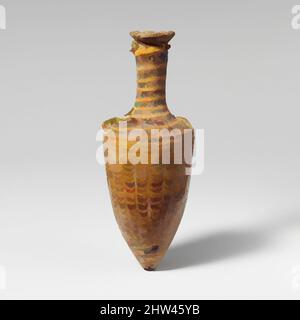 Kunst inspiriert von Glas Amphoriskos (Parfümflasche), hellenistisch, 2. bis Mitte des 1.. Jahrhunderts v. Chr., griechisch, östliches Mittelmeer, Glas; kernförmig, Gruppe III, H.: 5 5/8 Zoll (14,3 cm), Glas, lichtdurchlässig hellblau, mit Griffen in lichtdurchlässigem grünlichem Gelb; Spur in lichtdurchlässigem Gelb. Thin, Classic Works modernisiert von Artotop mit einem Schuss Moderne. Formen, Farbe und Wert, auffällige visuelle Wirkung auf Kunst. Emotionen durch Freiheit von Kunstwerken auf zeitgemäße Weise. Eine zeitlose Botschaft, die eine wild kreative neue Richtung verfolgt. Künstler, die sich dem digitalen Medium zuwenden und die Artotop NFT erschaffen Stockfoto