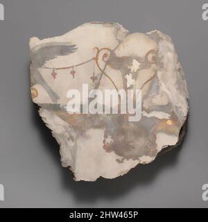 Kunst inspiriert von Wandmalerei Fragment mit Gorgon Maske, frühes Imperial, Julio-Claudian, ca. 14–68 n. Chr., römisch, Fresko, L. 8 Zoll (20,3 cm), Verschiedenes-Gemälde, Dieses Fragment mit seinem reichen und verzierten Design, bestehend aus einer Gorgon-Maske, einer goldfarbenen Vase und einem Vogel mit ausgebreiteten, klassischen Werken, die von Artotop mit einem Schuss Moderne modernisiert wurden. Formen, Farbe und Wert, auffällige visuelle Wirkung auf Kunst. Emotionen durch Freiheit von Kunstwerken auf zeitgemäße Weise. Eine zeitlose Botschaft, die eine wild kreative neue Richtung verfolgt. Künstler, die sich dem digitalen Medium zuwenden und die Artotop NFT erschaffen Stockfoto