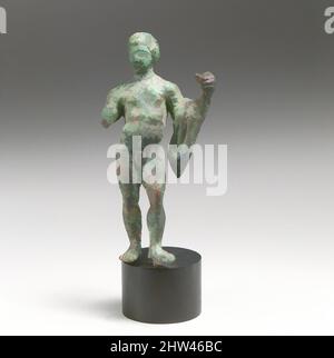 Kunst inspiriert von Bronzestatuette einer Jugend mit Chlamys, Spätklassik oder Hellenismus, 4.–2. Jahrhundert v. Chr., Italic, Bronze, H. 4 3/4 in. (12,1 cm), Bronzes, Chlamys über seinem linken Arm, Classic Works modernisiert von Artotop mit einem Schuss Moderne. Formen, Farbe und Wert, auffällige visuelle Wirkung auf Kunst. Emotionen durch Freiheit von Kunstwerken auf zeitgemäße Weise. Eine zeitlose Botschaft, die eine wild kreative neue Richtung verfolgt. Künstler, die sich dem digitalen Medium zuwenden und die Artotop NFT erschaffen Stockfoto