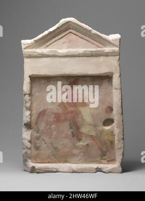 Kunst inspiriert von bemalter Grabplatte aus Kalkstein mit einem Mann, der ein aufzuchtendes Pferd kontrolliert, hellenistisch, 2. Hälfte des 3.. Jahrhunderts v. Chr., griechisch, Kalkstein, Farbe, Höhe: 15 1/2 × 10 1/2 × 2 7/8 in. (39,4 × 26,7 × 7,3 cm), Verschiedenes-Gemälde, während der ptolemäischen Zeit ein unverwechselbares, klassisches Werk, das von Artotop mit einem Schuss Moderne modernisiert wurde. Formen, Farbe und Wert, auffällige visuelle Wirkung auf Kunst. Emotionen durch Freiheit von Kunstwerken auf zeitgemäße Weise. Eine zeitlose Botschaft, die eine wild kreative neue Richtung verfolgt. Künstler, die sich dem digitalen Medium zuwenden und die Artotop NFT erschaffen Stockfoto