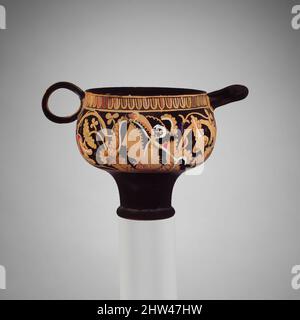 Kunst inspiriert von Terracotta skyphos (tiefer Trinkbecher), hellenistisch, ca. 325–300 v. Chr., Etrusker, Terrakotta; rote Figur, H. 3 1/2 Zoll (8,9 cm); Durchmesser 3 1/8 Zoll (8 cm), Vasen, florale Ornamente mit Maenadenköpfen; florale Ranken mit Ente. Rogers Fund. Die fantasievolle Wiedergabe von Classic Works, die von Artotop mit einem Schuss Moderne modernisiert wurden. Formen, Farbe und Wert, auffällige visuelle Wirkung auf Kunst. Emotionen durch Freiheit von Kunstwerken auf zeitgemäße Weise. Eine zeitlose Botschaft, die eine wild kreative neue Richtung verfolgt. Künstler, die sich dem digitalen Medium zuwenden und die Artotop NFT erschaffen Stockfoto