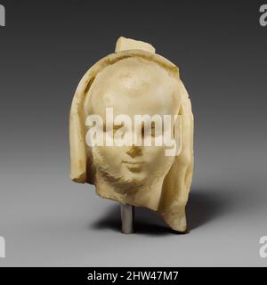 Kunst inspiriert von Marmorportrait eines verschleierten Mannes, spätes Imperium, Mitte des 3.. Jahrhunderts n. Chr., Römer, Marmor, H.: 3 Zoll (7,6 cm), Steinskulptur, dieser kleinformatige Kopf stammt aus einem Relief, möglicherweise einem Sarkophag, klassische Werke, die von Artotop mit einem Schuss Moderne modernisiert wurden. Formen, Farbe und Wert, auffällige visuelle Wirkung auf Kunst. Emotionen durch Freiheit von Kunstwerken auf zeitgemäße Weise. Eine zeitlose Botschaft, die eine wild kreative neue Richtung verfolgt. Künstler, die sich dem digitalen Medium zuwenden und die Artotop NFT erschaffen Stockfoto