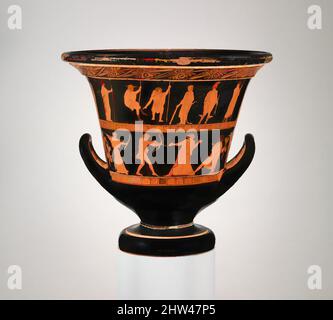 Kunst inspiriert von Terracotta Calyx-Krater (Schüssel zum Mischen von Wein und Wasser), klassisch, ca. 450–440 v. Chr., Griechisch, Dachboden, Terrakotta; rote Figur, H. 15 5/8 Zoll (39,7 cm), Vasen, oben, Vorder- und Rückseite, Herakles, Theseus und Perithoos im Hades, unten, Vorderseite, Apollo und Tityos; Rückseite, Klassische Werke, die von Artotop mit einem Hauch von Moderne modernisiert wurden. Formen, Farbe und Wert, auffällige visuelle Wirkung auf Kunst. Emotionen durch Freiheit von Kunstwerken auf zeitgemäße Weise. Eine zeitlose Botschaft, die eine wild kreative neue Richtung verfolgt. Künstler, die sich dem digitalen Medium zuwenden und die Artotop NFT erschaffen Stockfoto