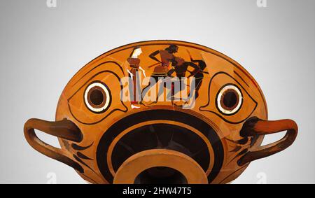 Kunst inspiriert von Terracotta kylix: Augenbecher (Trinkbecher), archaisch, ca. 530 v. Chr., Griechisch, Dachboden, Terrakotta; schwarze Figur, H. 5 Zoll (12,7 cm), Vasen, Vorder- und Rückseite, zwischen Augen, Theseus und Minotaurus. In der griechischen Mythologie war Athen einst dem König Minos von Kreta unterstellt und wurde von Artotop mit einem Hauch von Modernität modernisiert. Formen, Farbe und Wert, auffällige visuelle Wirkung auf Kunst. Emotionen durch Freiheit von Kunstwerken auf zeitgemäße Weise. Eine zeitlose Botschaft, die eine wild kreative neue Richtung verfolgt. Künstler, die sich dem digitalen Medium zuwenden und die Artotop NFT erschaffen Stockfoto