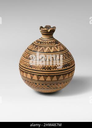 Kunst inspiriert von Terracotta Vase in Form eines Granatapfels, geometrisch, 8. Jahrhundert v. Chr., Griechisch, Dachboden, Terracotta, H. 4 Zoll (10,2 cm), Vasen, der Granatapfel kommt mit einiger Häufigkeit in der frühen griechischen Kunst und Mythologie vor. Aufgrund seiner großen essbaren Samen, die Frucht ist mit assoziiert, Classic Works modernisiert von Artotop mit einem Schuss Moderne. Formen, Farbe und Wert, auffällige visuelle Wirkung auf Kunst. Emotionen durch Freiheit von Kunstwerken auf zeitgemäße Weise. Eine zeitlose Botschaft, die eine wild kreative neue Richtung verfolgt. Künstler, die sich dem digitalen Medium zuwenden und die Artotop NFT erschaffen Stockfoto