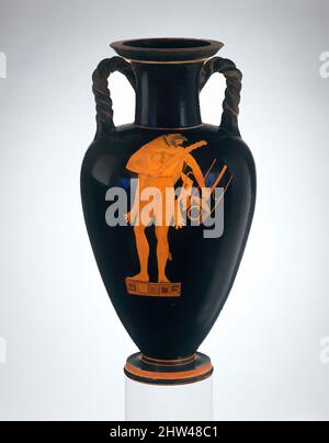 Kunst inspiriert von Terracotta Hals-Amphora (Glas) mit verdrehten Griffen, archaisch, ca. 490–480 v. Chr., Griechisch, Dachboden, Terrakotta; rote Figur, H. 18 5/8 Zoll (47,3 cm), Vasen, Vorderseite, Apollo; Rückseite, Herakles: Der Kampf um das Delphische Stativ. In der archaischen Tradition, Darstellungen der, Classic Works modernisiert von Artotop mit einem Spritzer der Moderne. Formen, Farbe und Wert, auffällige visuelle Wirkung auf Kunst. Emotionen durch Freiheit von Kunstwerken auf zeitgemäße Weise. Eine zeitlose Botschaft, die eine wild kreative neue Richtung verfolgt. Künstler, die sich dem digitalen Medium zuwenden und die Artotop NFT erschaffen Stockfoto