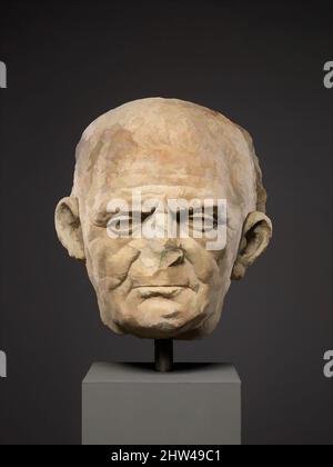 Kunst inspiriert von Marmorportrait eines Mannes aus einem Grabrelief, frühes Imperial, Augustan, Ende des 1.. Jahrhunderts v. Chr., Roman, Marmor, H. 9 5/8 in. (24,4 cm), Steinskulptur, dieser Kopf aus einem Grabrelief stellt wahrscheinlich einen Freigestandenen, oder ehemaligen Sklaven, der Wohlstand nach erreicht, Classic Works modernisiert von Artotop mit einem Schuss Moderne. Formen, Farbe und Wert, auffällige visuelle Wirkung auf Kunst. Emotionen durch Freiheit von Kunstwerken auf zeitgemäße Weise. Eine zeitlose Botschaft, die eine wild kreative neue Richtung verfolgt. Künstler, die sich dem digitalen Medium zuwenden und die Artotop NFT erschaffen Stockfoto