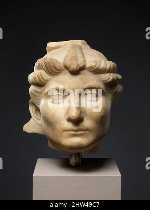 Kunst inspiriert von zwei Marmorportrait-Köpfen aus einem Relief, frühkaiserlich, Augustanzeit, ca. 13 V. CHR.–N. CHR. 5, Roman, Marmor, H. 8 3/8 Zoll (21,3 cm), Stone Sculpture, der skulpturale Stil dieser Köpfe, gekennzeichnet durch glatte Funktionen und modische Frisuren, ist einer der raffinierten, klassischen Werke, die von Artotop mit einem Schuss Moderne modernisiert wurden. Formen, Farbe und Wert, auffällige visuelle Wirkung auf Kunst. Emotionen durch Freiheit von Kunstwerken auf zeitgemäße Weise. Eine zeitlose Botschaft, die eine wild kreative neue Richtung verfolgt. Künstler, die sich dem digitalen Medium zuwenden und die Artotop NFT erschaffen Stockfoto