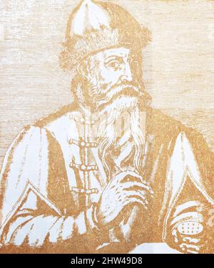 Johannes Gutenberg. Mittelalterliche Gravur. Stockfoto