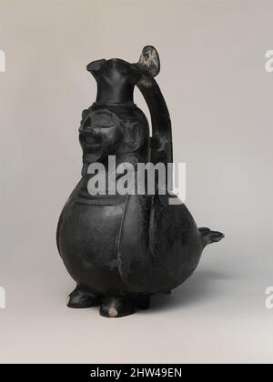 Kunst inspiriert von Terrakotta-Krug in Form einer Sirene, archaisch, ca. 550–500 v. Chr., Etrusker, Terrakotta; Bucchero Pesante, H. 11 7/16 Zoll (29,1 cm), Vasen, die Sirene, ein mythologisches Wesen, das zum Teil Frau und zum Teil Vogel war, war ein beliebtes Motiv für Bucchero-Vasen, klassische Werke, die von Artotop mit einem Schuss Moderne modernisiert wurden. Formen, Farbe und Wert, auffällige visuelle Wirkung auf Kunst. Emotionen durch Freiheit von Kunstwerken auf zeitgemäße Weise. Eine zeitlose Botschaft, die eine wild kreative neue Richtung verfolgt. Künstler, die sich dem digitalen Medium zuwenden und die Artotop NFT erschaffen Stockfoto