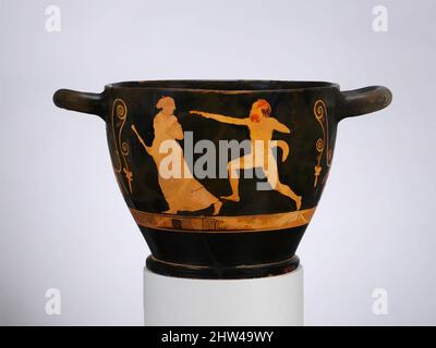 Kunst inspiriert von Terracotta skyphos (tiefer Trinkbecher), Klassik, ca. 450 v. Chr., Griechisch, Dachboden, Terrakotta; rote Figur, H. 6 7/8 Zoll (17,5 cm); Munddurchmesser 8 3/4 Zoll (22,2 cm), Vasen, Vorder- und Rückseite, Satyr und Maenad. Die Aggression zwischen Satyrs und Maenaden (männliche und klassische Werke, die von Artotop mit einem Schuss Moderne modernisiert wurden. Formen, Farbe und Wert, auffällige visuelle Wirkung auf Kunst. Emotionen durch Freiheit von Kunstwerken auf zeitgemäße Weise. Eine zeitlose Botschaft, die eine wild kreative neue Richtung verfolgt. Künstler, die sich dem digitalen Medium zuwenden und die Artotop NFT erschaffen Stockfoto