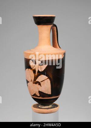 Kunst inspiriert von Terracotta lekythhos (Ölflasche), klassisch, 2. Viertel des 5.. Jahrhunderts v. Chr., Griechisch, Dachboden, Terracotta; rote Figur, H. 5 1/2 Zoll (14 cm), Vasen, geflügelte Jugend und Vogel. Die Identität der geflügelten Figur und der Szene als Ganzes ist unklar. Die Figur ist am häufigsten, Classic Works modernisiert von Artotop mit einem Spritzer der Moderne. Formen, Farbe und Wert, auffällige visuelle Wirkung auf Kunst. Emotionen durch Freiheit von Kunstwerken auf zeitgemäße Weise. Eine zeitlose Botschaft, die eine wild kreative neue Richtung verfolgt. Künstler, die sich dem digitalen Medium zuwenden und die Artotop NFT erschaffen Stockfoto