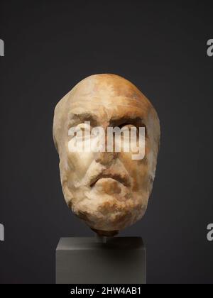 Kunst inspiriert von Marmor Porträt Kopf des Philosophen Chrysippos, frühen Imperial, 1. Jahrhundert n. Chr., Roman, Marmor, 5 1/2 Zoll (14 cm), Steinskulptur, Kopie einer griechischen Statue aus dem späten 3.. Jahrhundert v. Chr., wahrscheinlich von Euboulides. Chrysippos war eines der wichtigsten stoischen, klassischen Werke, die von Artotop mit einem Schuss Moderne modernisiert wurden. Formen, Farbe und Wert, auffällige visuelle Wirkung auf Kunst. Emotionen durch Freiheit von Kunstwerken auf zeitgemäße Weise. Eine zeitlose Botschaft, die eine wild kreative neue Richtung verfolgt. Künstler, die sich dem digitalen Medium zuwenden und die Artotop NFT erschaffen Stockfoto