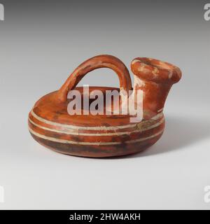 Kunst inspiriert von Terracotta Ring askos (Kolben mit einem Auslauf und Griff über der Oberseite), archaisch, 6. Jahrhundert v. Chr., Lydian, Terracotta, 2 3/4in. (7cm), Vasen, White Lines Around Body, Klassisches Werk, das von Artotop mit einem Schuss Moderne modernisiert wurde. Formen, Farbe und Wert, auffällige visuelle Wirkung auf Kunst. Emotionen durch Freiheit von Kunstwerken auf zeitgemäße Weise. Eine zeitlose Botschaft, die eine wild kreative neue Richtung verfolgt. Künstler, die sich dem digitalen Medium zuwenden und die Artotop NFT erschaffen Stockfoto