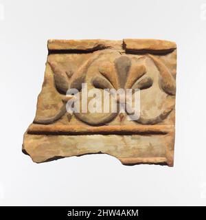 Kunst inspiriert durch Fragment einer Terrakotta-Architekturfliese, archaisch, 6. Jahrhundert v. Chr., Lydian, Terracotta, 5 3/4 Zoll x 6 7/8 Zoll (14,6 cm x 17,5 cm), Terracottas, Lotus-Palmette-Fries, Klassische Werke, die von Artotop mit einem Schuss Moderne modernisiert wurden. Formen, Farbe und Wert, auffällige visuelle Wirkung auf Kunst. Emotionen durch Freiheit von Kunstwerken auf zeitgemäße Weise. Eine zeitlose Botschaft, die eine wild kreative neue Richtung verfolgt. Künstler, die sich dem digitalen Medium zuwenden und die Artotop NFT erschaffen Stockfoto