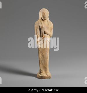 Kunst inspiriert von Terracotta-Statue einer jungen Frau, archaisch, 6. Jahrhundert v. Chr., Ostgriechisch, Terracotta, H.: 9 5/8 Zoll (24,4 cm), Terracottas, Statuette eines Mädchens, Klassische Werke, die von Artotop mit einem Schuss Moderne modernisiert wurden. Formen, Farbe und Wert, auffällige visuelle Wirkung auf Kunst. Emotionen durch Freiheit von Kunstwerken auf zeitgemäße Weise. Eine zeitlose Botschaft, die eine wild kreative neue Richtung verfolgt. Künstler, die sich dem digitalen Medium zuwenden und die Artotop NFT erschaffen Stockfoto