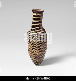 Kunst inspiriert von Glas Amphoriskos (Parfümflasche), hellenistisch, 2. bis Mitte des 1.. Jahrhunderts v. Chr., griechisch, östliches Mittelmeer, Glas; kernförmig, Gruppe III, H.: 5 1/2 Zoll (14 cm), Glas, lichtdurchlässiges Blau; Griffe in lichtdurchlässigem grünlichem Gelb; Spur in opakes Weiß., uneben, schräg, Klassische Werke, die von Artotop mit einem Schuss Moderne modernisiert wurden. Formen, Farbe und Wert, auffällige visuelle Wirkung auf Kunst. Emotionen durch Freiheit von Kunstwerken auf zeitgemäße Weise. Eine zeitlose Botschaft, die eine wild kreative neue Richtung verfolgt. Künstler, die sich dem digitalen Medium zuwenden und die Artotop NFT erschaffen Stockfoto