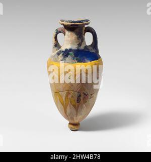 Kunst inspiriert von Glas Amphoriskos (Parfümflasche), Spätklassik oder Hellenismus, 4.–3. Jahrhundert v. Chr., Griechisch, östliches Mittelmeer oder Italienisch, Glas; Kernform, Gruppe II, H.: 4 3/8 Zoll (11,1 cm), Glas, lichtdurchlässig kobaltblau, mit Griffen und Knopf in der gleichen Farbe; Trails in, Classic Works modernisiert von Artotop mit einem Schuss Moderne. Formen, Farbe und Wert, auffällige visuelle Wirkung auf Kunst. Emotionen durch Freiheit von Kunstwerken auf zeitgemäße Weise. Eine zeitlose Botschaft, die eine wild kreative neue Richtung verfolgt. Künstler, die sich dem digitalen Medium zuwenden und die Artotop NFT erschaffen Stockfoto