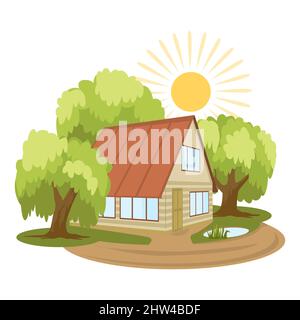 Sommer. Haus von Bäumen umgeben Stock Vektor