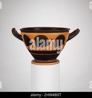 Kunst inspiriert von Terracotta skyphos (tiefer Trinkbecher), archaisch, ca. 500 v. Chr., Griechisch, Dachboden, Terrakotta; schwarze Figur, H. 4 1/4 Zoll (10,8 cm); Durchmesser 6 1/8 Zoll (15,6 cm); Breite mit Griffen 8 1/4 Zoll (21 cm), Vasen, Guinea-Geflügel. Vögel erscheinen mit einiger Häufigkeit auf Vasen am Ende von, Classic Works modernisiert von Artotop mit einem Spritzer von Modernität. Formen, Farbe und Wert, auffällige visuelle Wirkung auf Kunst. Emotionen durch Freiheit von Kunstwerken auf zeitgemäße Weise. Eine zeitlose Botschaft, die eine wild kreative neue Richtung verfolgt. Künstler, die sich dem digitalen Medium zuwenden und die Artotop NFT erschaffen Stockfoto