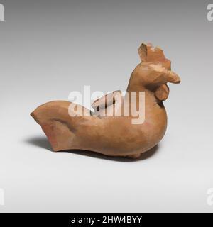 Kunst inspiriert von Terracotta Vase in Form eines Hahns, archaisch, Ende 6. Jahrhundert v. Chr., Ostgriechisch, Rhodian, Terracotta, H. 3 3/8 in. (8,5 cm), Vasen, Aryballos in Form eines Hahns, Klassisches Werk, modernisiert von Artotop mit einem Schuss Moderne. Formen, Farbe und Wert, auffällige visuelle Wirkung auf Kunst. Emotionen durch Freiheit von Kunstwerken auf zeitgemäße Weise. Eine zeitlose Botschaft, die eine wild kreative neue Richtung verfolgt. Künstler, die sich dem digitalen Medium zuwenden und die Artotop NFT erschaffen Stockfoto