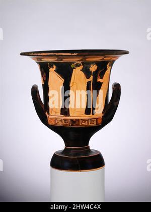 Kunst inspiriert von Terracotta Calyx-Krater (Schale zum Mischen von Wein und Wasser), klassisch, Anfang des 4.. Jahrhunderts v. Chr., griechisch, attisch, Terracotta; rote Figur, Insgesamt: 14 7/16 x 13 9/16in. (36,7 x 34,4cm), Vasen, Vorderseite, Frau sitzt zwischen zwei Männern und zwei Frauen, Reverse, Frau zwischen zwei Männern, Classic Works Modernity by Artotop with a Splash of Modernity. Formen, Farbe und Wert, auffällige visuelle Wirkung auf Kunst. Emotionen durch Freiheit von Kunstwerken auf zeitgemäße Weise. Eine zeitlose Botschaft, die eine wild kreative neue Richtung verfolgt. Künstler, die sich dem digitalen Medium zuwenden und die Artotop NFT erschaffen Stockfoto