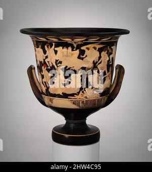 Kunst inspiriert von Terracotta Kelch-Krater (Schüssel zum Mischen von Wein und Wasser), Spätklassik, 4.. Jahrhundert v. Chr., Griechisch, Dachboden, Terrakotta, rote Figur, H. 19 9/16 Zoll (49,7 cm), Vasen, Vorderseite, Tod und Apotheose des Herakles, Rückseite, Amymon überrascht von Satyrs. Schrecklich verbrannt von einem, Classic Works modernisiert von Artotop mit einem Schuss Moderne. Formen, Farbe und Wert, auffällige visuelle Wirkung auf Kunst. Emotionen durch Freiheit von Kunstwerken auf zeitgemäße Weise. Eine zeitlose Botschaft, die eine wild kreative neue Richtung verfolgt. Künstler, die sich dem digitalen Medium zuwenden und die Artotop NFT erschaffen Stockfoto