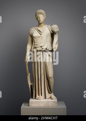 Kunst inspiriert von Marmorstatue von Tyche-Fortuna restauriert mit dem Porträtkopf einer Frau, Imperial, spät Flavian oder früh Trajanic, 1. oder 2. Jahrhundert n. Chr., Roman, Marmor, andere: 75 x 26 x 23 Zoll (190,5 x 66 x 58,4 cm), Steinskulptur, Tyche im Doppelchiton, mit Füllhorn, Klassische Werke, die von Artotop mit einem Schuss Moderne modernisiert wurden. Formen, Farbe und Wert, auffällige visuelle Wirkung auf Kunst. Emotionen durch Freiheit von Kunstwerken auf zeitgemäße Weise. Eine zeitlose Botschaft, die eine wild kreative neue Richtung verfolgt. Künstler, die sich dem digitalen Medium zuwenden und die Artotop NFT erschaffen Stockfoto