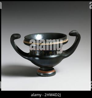 Kunst inspiriert von Terracotta Cup-skyphos (Trinkbecher), Spätklassik, Ende des 4.. Jahrhunderts v. Chr., Griechisch, Süditalienisch, Apulisch, Gnathian, Terracotta; Farbe aufgetragen, H. 4 13/16 Zoll (12,3 cm), Vasen, verziert mit stilisierten Trauben; Interieur, einprägte Palmetten und Roulett, Klassische Werke, die von Artotop mit einem Schuss Moderne modernisiert wurden. Formen, Farbe und Wert, auffällige visuelle Wirkung auf Kunst. Emotionen durch Freiheit von Kunstwerken auf zeitgemäße Weise. Eine zeitlose Botschaft, die eine wild kreative neue Richtung verfolgt. Künstler, die sich dem digitalen Medium zuwenden und die Artotop NFT erschaffen Stockfoto