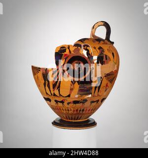 Kunst inspiriert von Terracotta Fragmenten einer Hals-Amphora (Glas), archaisch, ca. 540 v. Chr., Griechisch, Dachboden, Terrakotta; schwarze Figur, H. 14 3/4 Zoll (37,5 cm), Vasen, Vorderseite, Götterversammlung, Rückseite, Krieger und Frauen, Klassische Werke, die von Artotop mit einem Schuss Moderne modernisiert wurden. Formen, Farbe und Wert, auffällige visuelle Wirkung auf Kunst. Emotionen durch Freiheit von Kunstwerken auf zeitgemäße Weise. Eine zeitlose Botschaft, die eine wild kreative neue Richtung verfolgt. Künstler, die sich dem digitalen Medium zuwenden und die Artotop NFT erschaffen Stockfoto