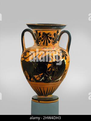 Kunst inspiriert von Terracotta Hals-Amphora (Glas), archaisch, Ende 6. Jahrhundert v. Chr., Griechisch, Dachboden, Terracotta; schwarze Figur, Durchmesser: 6 1/4 × 5 3/16 × 3 7/16 Zoll (15,9 × 13,2 × 8,7 cm), Vasen, Klassisches Werk von Artotop mit einem Schuss Moderne modernisiert. Formen, Farbe und Wert, auffällige visuelle Wirkung auf Kunst. Emotionen durch Freiheit von Kunstwerken auf zeitgemäße Weise. Eine zeitlose Botschaft, die eine wild kreative neue Richtung verfolgt. Künstler, die sich dem digitalen Medium zuwenden und die Artotop NFT erschaffen Stockfoto