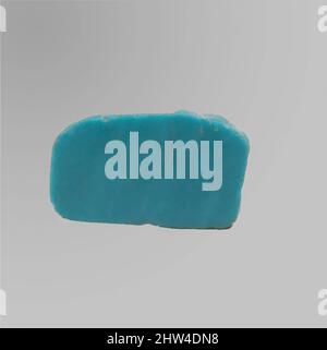Kunst inspiriert von Glas monochromes Inlay-Fragment, frühes Imperial, Julio-Claudian, 1. Hälfte des 1.. Jahrhunderts n. Chr., römisch, Glas; gegossen, insgesamt: 13/16 x 2 Zoll (2,1 x 5,1 cm), Glas, halbdurchscheinend türkisblau., Fragment aus dickem, flachem Block, mit Teilen von zwei Originalseiten und abgeschrägt, Classic Works modernisiert von Artotop mit einem Schuss Moderne. Formen, Farbe und Wert, auffällige visuelle Wirkung auf Kunst. Emotionen durch Freiheit von Kunstwerken auf zeitgemäße Weise. Eine zeitlose Botschaft, die eine wild kreative neue Richtung verfolgt. Künstler, die sich dem digitalen Medium zuwenden und die Artotop NFT erschaffen Stockfoto