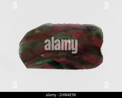 Kunst inspiriert von Glasmosaik-Inlay-Fragment, frühes Imperium, Ende des 1.. Jahrhunderts v. Chr.–Anfang des 1.. Jahrhunderts n. Chr., römisch, Glas; Guss, insgesamt: 1 1/8 x 2 1/8 Zoll (2,9 x 5,4 cm), Glas, lichtdurchlässig blaugrün und opak ziegelrot., flache, rechteckige Plakette, mit zwei langen geraden Seiten und, Classic Works modernisiert von Artotop mit einem Schuss Moderne. Formen, Farbe und Wert, auffällige visuelle Wirkung auf Kunst. Emotionen durch Freiheit von Kunstwerken auf zeitgemäße Weise. Eine zeitlose Botschaft, die eine wild kreative neue Richtung verfolgt. Künstler, die sich dem digitalen Medium zuwenden und die Artotop NFT erschaffen Stockfoto