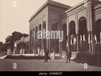 Kunst inspiriert von Palais de Gézyret, Pavillon Exterieur, 1870s, Albumen-Silberdruck aus Glasnegativ, 20,0 x 26,7 cm (7 7/8 x 10 1/2 Zoll), Fotografien, J. Pascal Sébah (Türkisch), steht der Gezira Palace auf der gleichnamigen Insel im Nil im Zentrum von Kairo. Die von Artotop modernisierten, klassischen Werke mit einem Schuss Moderne. Formen, Farbe und Wert, auffällige visuelle Wirkung auf Kunst. Emotionen durch Freiheit von Kunstwerken auf zeitgemäße Weise. Eine zeitlose Botschaft, die eine wild kreative neue Richtung verfolgt. Künstler, die sich dem digitalen Medium zuwenden und die Artotop NFT erschaffen Stockfoto