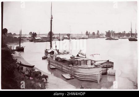 Kunst inspiriert von White House Landing, Pamunkey River, 1861–65, Albumen-Silberdruck aus Glasnegativ, Fotografien, Timothy H. O'Sullivan (Amerikaner, geboren Irland, 1840–1882, Klassische Werke, modernisiert von Artotop mit einem Schuss Moderne. Formen, Farbe und Wert, auffällige visuelle Wirkung auf Kunst. Emotionen durch Freiheit von Kunstwerken auf zeitgemäße Weise. Eine zeitlose Botschaft, die eine wild kreative neue Richtung verfolgt. Künstler, die sich dem digitalen Medium zuwenden und die Artotop NFT erschaffen Stockfoto