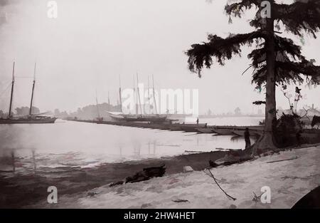 Art inspired by Pontoon Bridge, James River, 1864, Albumen Silver Print from Glass Negative, Photographs, Andrew Joseph Russell (American, 1830–1902, Classic Works Modernized by Artotop with a Splash of Modernity. Formen, Farbe und Wert, auffällige visuelle Wirkung auf Kunst. Emotionen durch Freiheit von Kunstwerken auf zeitgemäße Weise. Eine zeitlose Botschaft, die eine wild kreative neue Richtung verfolgt. Künstler, die sich dem digitalen Medium zuwenden und die Artotop NFT erschaffen Stockfoto