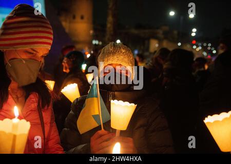 Rom, Italien. 03. März 2022. Fackelzug für den Frieden in der Ukraine, organisiert von der Gemeinde Rom 8. (Foto: Matteo Nardone/Pacific Press/Sipa USA) Quelle: SIPA USA/Alamy Live News Stockfoto