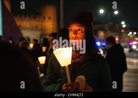 Rom, Italien. 03. März 2022. Fackelzug für den Frieden in der Ukraine, organisiert von der Gemeinde Rom 8. (Foto: Matteo Nardone/Pacific Press/Sipa USA) Quelle: SIPA USA/Alamy Live News Stockfoto