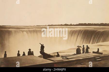 Kunst inspiriert von den Niagarafällen, ca. 1855, gesalzener Papierdruck aus Glas-Negativ, 30,5 x 40,4 cm (12 x 15 7/8 in. ) Unregelmäßig, Fotografien, möglicherweise von Silas A. Holmes (Amerikaner, 1820–1886), Diese Studie über die Niagarafälle strebt nach dem Erhabenen, auch wenn sie auf dem workaday basiert, sind die von Artotop modernisierten Classic Works mit einem Schuss Moderne. Formen, Farbe und Wert, auffällige visuelle Wirkung auf Kunst. Emotionen durch Freiheit von Kunstwerken auf zeitgemäße Weise. Eine zeitlose Botschaft, die eine wild kreative neue Richtung verfolgt. Künstler, die sich dem digitalen Medium zuwenden und die Artotop NFT erschaffen Stockfoto