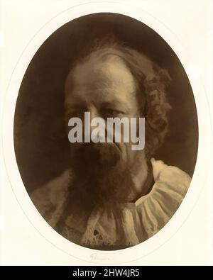 Kunst inspiriert von Alfred, Lord Tennyson, 4. Juli 1866, Albuminsilberdruck auf Glasnegativ, 35 x 27 cm (13 3/4 x 10 5/8 Zoll ) Irregulär, Fotografien, Julia Margaret Cameron (Britin (geb. Indien), Kalkutta 1815–1879 Kalutara, Ceylon), als Camerons Ehemann 1848 aus dem Ruhestand trat, die von Artotop modernisierten Classic Works mit einem Schuss Moderne. Formen, Farbe und Wert, auffällige visuelle Wirkung auf Kunst. Emotionen durch Freiheit von Kunstwerken auf zeitgemäße Weise. Eine zeitlose Botschaft, die eine wild kreative neue Richtung verfolgt. Künstler, die sich dem digitalen Medium zuwenden und die Artotop NFT erschaffen Stockfoto